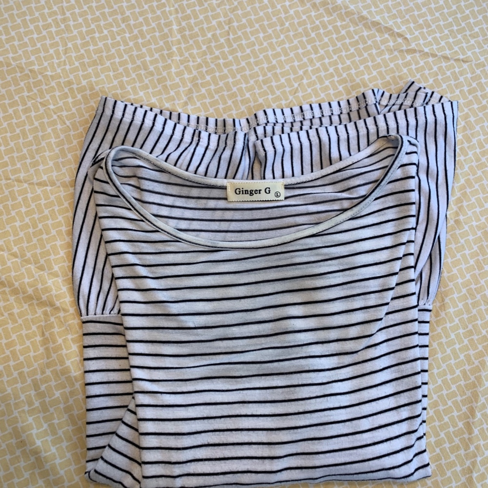Ginger G Striped Peplum Top Sz L - Picture 2 of 3